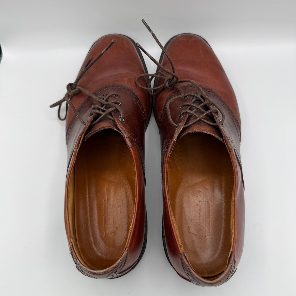 Allen Edmonds Shelton Brown Two Tone Leather Saddle Oxford Shoes Mens 10.5 C - Picture 2 of 9